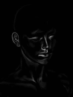 Nokta Hazırlama serisi. Bir insan modelinin 3 boyutlu görüntüleme tekniği noktalama tekniğiyle uygulanır..