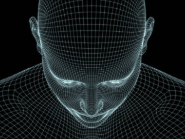 Teknoloji, eğitim ve bilgisayar bilimleri illüstrasyonlarında kullanılmak üzere insan kafası 3D kablo örgüsü oluşturma