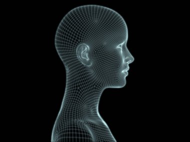 Teknoloji, eğitim ve bilgisayar bilimleri illüstrasyonlarında kullanılmak üzere insan kafası 3D kablo örgüsü oluşturma