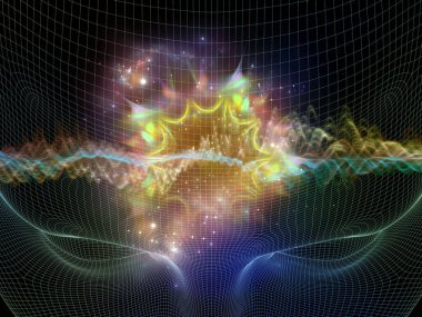 Zihin dalgası serisi. Bilinç, akıl, düşünce ve iç dünya üzerine soyut ışık dalgalarıyla insan yüzünün kablo çerçevesi..