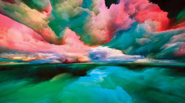 Gökkuşağı Aydınlanması. Gerçekliğe Kaçış dizisi. Doğaüstü günbatımı renklerinin ve manzara resmi, hayal gücü, yaratıcılık ve sanatla ilgili dokuların etkileşimi