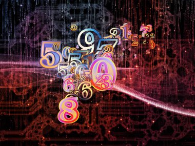 Sanal Teknoloji Uzayı serisi. Bilim, eğitim, iletişim ve modern teknoloji üzerine üç boyutlu uzayda soyut elementlerin perspektif etkileşimi