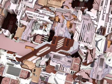 Yer Değiştirme Dünyası serisi. Bilim, modern teknoloji ve eğitim konularında soyut teknolojik örüntünün 3 boyutlu yorumlanması.