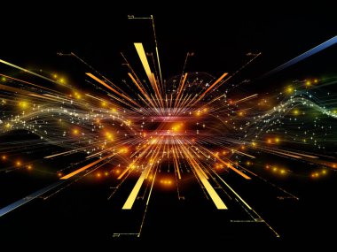 Sanal Mikro Dünya. Sanal Dalga serisi. Veri transferi, sanal, yapay, matematiksel gerçeklik projeleri için yatay sinüs dalgaları ve ışık parçacıklarından oluşan tasarım.