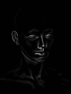 Nokta Hazırlama serisi. Bir insan modelinin 3 boyutlu görüntüleme tekniği noktalama tekniğiyle uygulanır..