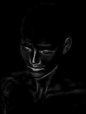 Nokta Hazırlama serisi. Bir insan modelinin 3 boyutlu görüntüleme tekniği noktalama tekniğiyle uygulanır..