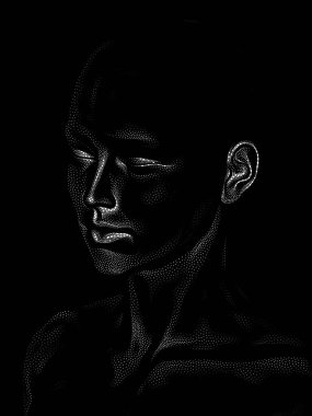 Nokta Hazırlama serisi. Bir insan modelinin 3 boyutlu görüntüleme tekniği noktalama tekniğiyle uygulanır..