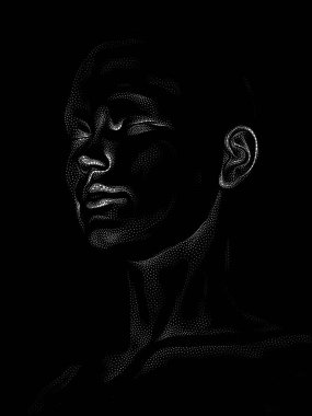 Nokta Hazırlama serisi. Bir insan modelinin 3 boyutlu görüntüleme tekniği noktalama tekniğiyle uygulanır..