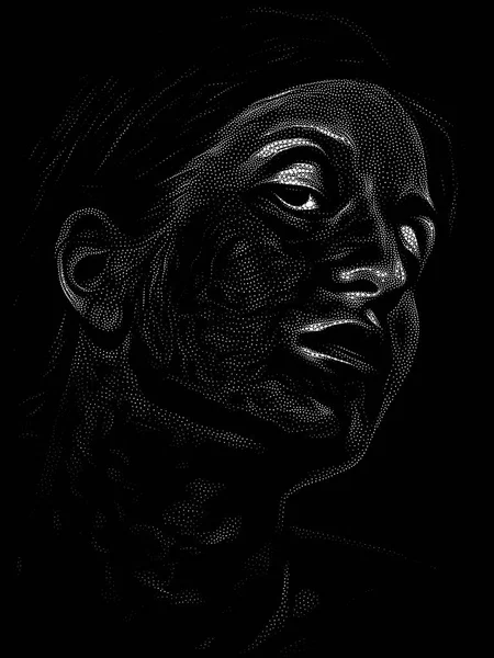 Stipple Portrait Series Close Head Young Woman Done Traditional Pointillist — Stock Photo, Image