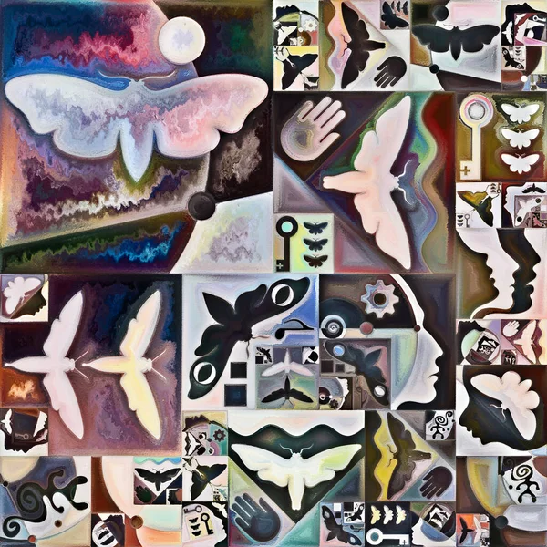 Inner Encryption series. Colorful collage of abstract organic forms and  art textures on subject of hidden meanings, sacred life, drama, poetry, mysticism and art.