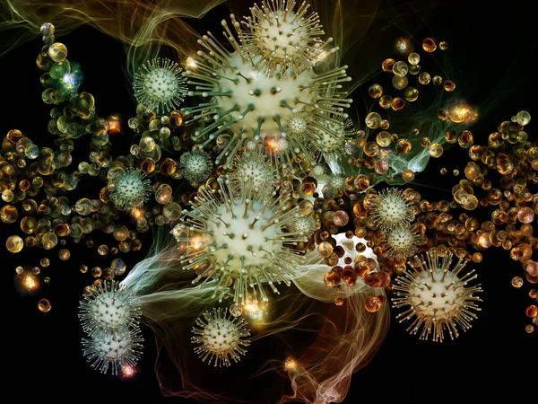 Renderização Interação Partículas Virais Elementos Microscópicos Abstratos Sobre Tema Coronavírus — Fotografia de Stock