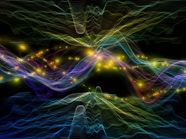 太空逻辑 虚拟浪潮系列 用于数据传输 数学现实的水平正弦波和光粒子的视觉上令人满意的组合 — 图库照片