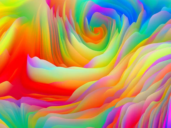 ツイスト幾何学 次元波シリーズ 渦巻くカラーテクスチャで構成されたデザイン アート 創造性 デザインのメタファーとしての乱流の3Dレンダリング — ストック写真