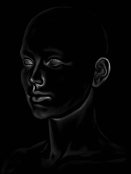 Dot Rendering Series Rendering Human Model Head Executed Stippling Image — Stock Photo, Image