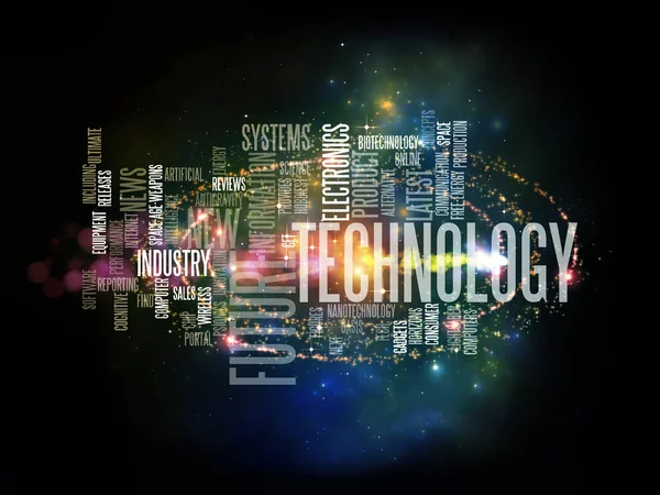Technológiai Felhő Tudomány Oktatás Témájának Szóbeli Elrendezése Megvilágítása — Stock Fotó