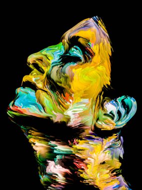 Renk serisi insanları. Yaratıcılık, hayal gücü ve sanat konularında çok renkli genç kadın portresi.