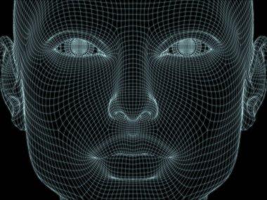 Resim ve tasarım için insan kafası ve yüzünün 3 boyutlu görüntüsü tel örgüsü