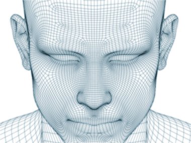 İnsan kafası ve yüzünün üç boyutlu görüntülenmesi illüstrasyon ve tasarım için tel örgüsü olarak kullanılacak