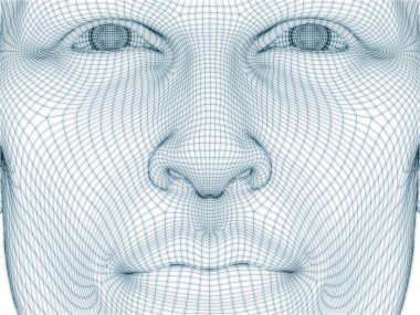 İnsan kafası ve yüzünün üç boyutlu görüntülenmesi illüstrasyon ve tasarım için tel örgüsü olarak kullanılacak