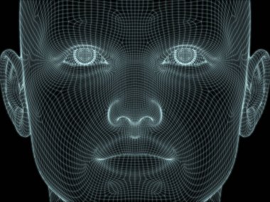 Teknoloji, eğitim ve bilgisayar bilimleri illüstrasyonlarında kullanılmak üzere insan kafasının ve yüzünün 3 boyutlu yapılandırılması