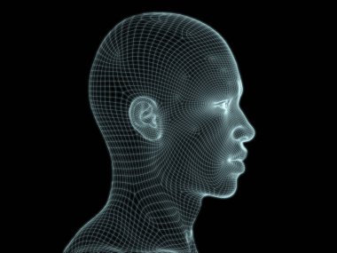 Teknoloji, eğitim ve bilgisayar bilimleri illüstrasyonlarında kullanılmak üzere insan kafası 3D kablo örgüsü oluşturma