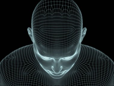 İnsan kafasının teknoloji, eğitim ve bilgisayar bilimleri illüstrasyonlarında kullanılması için tel örgüye dönüştürülmesi