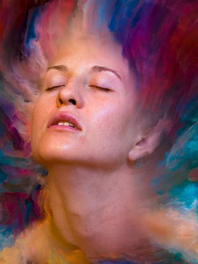 Dünya serisi. Duygular, duygular, iç dünya, yaratıcılık ve hayal gücü konularında kadın portresi ile birleştirilmiş yaratıcı bir düzenleme.