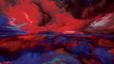 Gökyüzü Rüyaları. Gerçekliğe Kaçış dizisi. Manzara resmi, hayal gücü, yaratıcılık ve sanat projeleri için gerçeküstü gün batımı renklerinden ve dokulardan oluşan arkaplan