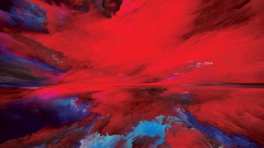 Renkli Vistas. Gerçekliğe Kaçış dizisi. Manzara resmi, hayal gücü, yaratıcılık ve sanat konularındaki tasarımları tamamlamak için gerçeküstü gün batımı renklerinin ve dokuların arkaplanı