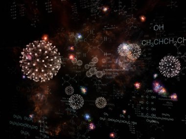 Coronavirus Mikro Dünyası. Viral Salgın Serisi. Coronavirus parçacıkları ve mikro uzay elementlerinin virüs, salgın, enfeksiyon, hastalık ve sağlık projelerinde arka plan görevi görmesi için 3D Illustration
