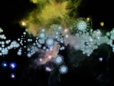 Coronavirus Araştırma. Viral Salgın Serisi. Virüs, salgın, enfeksiyon, hastalık ve sağlık konularındaki projeler için 3 boyutlu Coronavirus parçacıkları ve mikro uzay elementleri