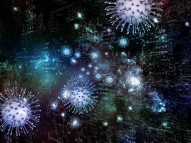 Coronavirus Kimya. Viral Salgın Serisi. Virüs, salgın, enfeksiyon, hastalık ve sağlık konularındaki 3 boyutlu Coronavirüs parçacıkları ve mikro uzay elementleri