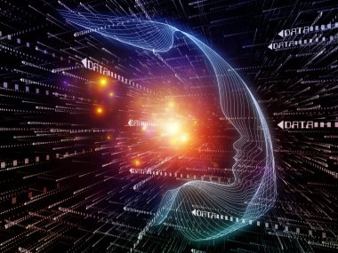 Veri çizgileri, modern teknoloji ve telekomünikasyon konularındaki yapay zekanın soyut temsili ile etkileşim halindedir..