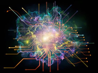 Türbülans serisi hesaplanıyor. Bilgisayar teknolojisi, bilim ve eğitim konularında işlemci unsurlarının oluşturulması, bağlantılar ve fraktal türbülans.