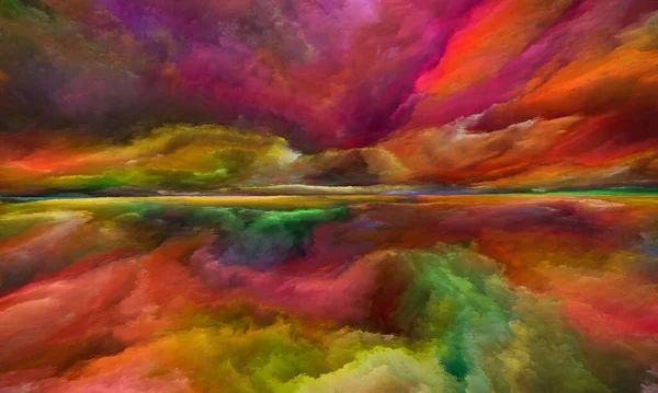 Uzaylı Manzarası Perspektif Boya Serisi Bulutların Etkileşimi Renkler Işıklar Ufuk — Stok fotoğraf