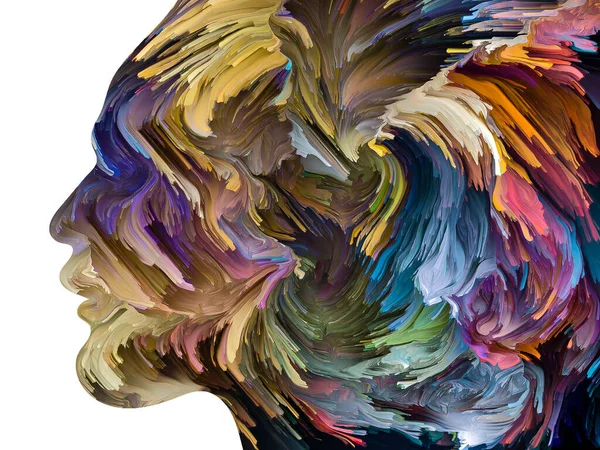 Серия Тревожных Мыслей Жидкая Краска Движении Внутри Силуэта Человеческого Лица — стоковое фото