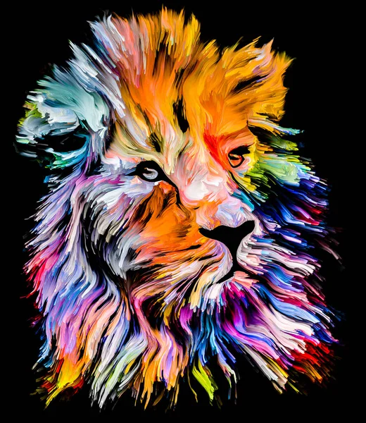 Animal Paint Series Lion Multicolor Portrait Vibrant Paint Subject Imagination — Stock Photo, Image