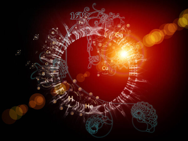 Мистическая химия. Взаимодействие химических символов, фрактальных кающихся и огней на тему образования, науки и современных технологий.