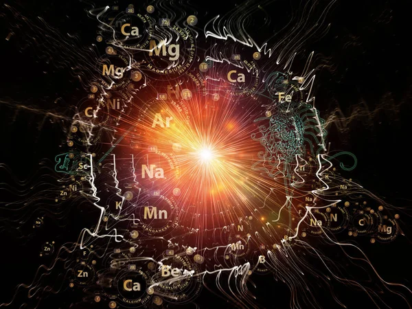 神秘化学系列 关于教育 科学和现代技术的化学符号 分形忏悔和照明的背景 — 图库照片