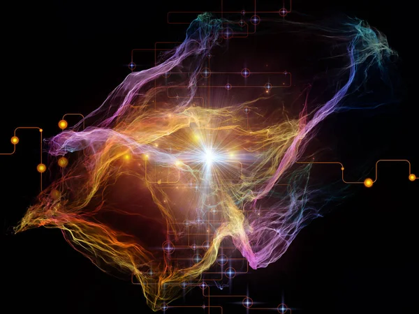 网络随机性系列 关于现代技术和科学研究主题的有机分形几何 网络线和灯的背景 — 图库照片