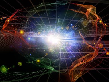 Uzay serisinin kumaşı. Perspektif ızgarası, fraktal lifler ve ışık bileşimi eğitim, bilim ve modern teknoloji konularında.