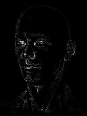 Nokta Hazırlama serisi. Bir insan modelinin 3 boyutlu görüntüleme tekniği noktalama tekniğiyle uygulanır..