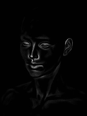 Nokta Hazırlama serisi. Bir insan modelinin 3 boyutlu görüntüleme tekniği noktalama tekniğiyle uygulanır..