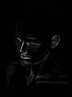 Nokta Hazırlama serisi. Bir insan modelinin 3 boyutlu görüntüleme tekniği noktalama tekniğiyle uygulanır..