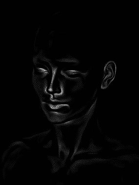 Nokta Hazırlama serisi. Bir insan modelinin 3 boyutlu görüntüleme tekniği noktalama tekniğiyle uygulanır..