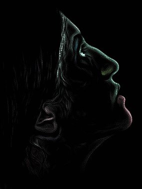 Kişilik Çalışmaları serisi. Sanat, şiir ve tiyatro projelerinde kullanılmak üzere Benekleme Tekniğiyle idam edilen genç bir kadının yüzü.