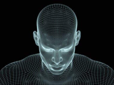 Teknoloji, eğitim ve bilgisayar bilimleri illüstrasyonlarında kullanılmak üzere insan kafası 3D kablo örgüsü oluşturma