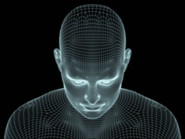 Teknoloji, eğitim ve bilgisayar bilimleri illüstrasyonlarında kullanılmak üzere insan yüzü 3D kablo örgüsü oluşturma