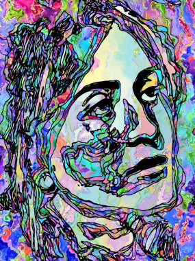 Yüz Düzeni serisi. Renkli cam ve renklerde kullanılmak üzere kadın yüzünün renkleri, ışığı ve gölgesi üzerine tasarım ve sanat çalışmaları.