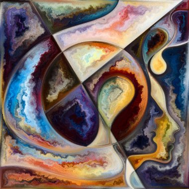 Gökkuşağı Zihni. Gizli Ton serisi. İnsan siluetlerinin soyut kompozisyonu, sanat dokuları ve renkleri iç hayat, drama, şiir ve algıyla ilgili projelerde uygun etkileşim